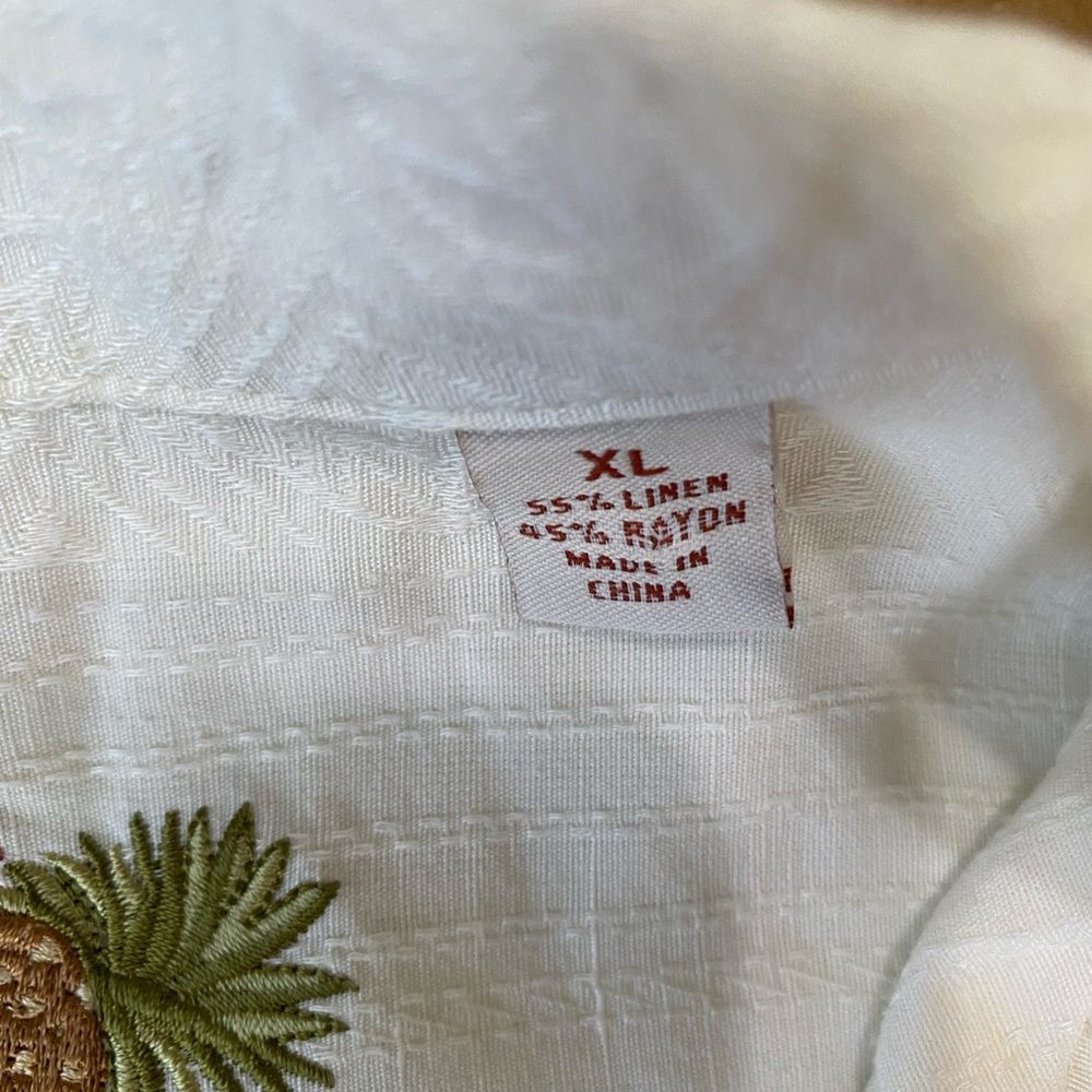 Caribbean Men's Shirt Cream Button Up Short Sleeve Size XL floral Linen/rayon - Picture 4 of 10